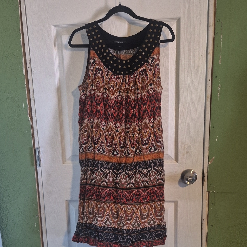Elementz Multicolor Sleeveless Dress with Studded Neckline
